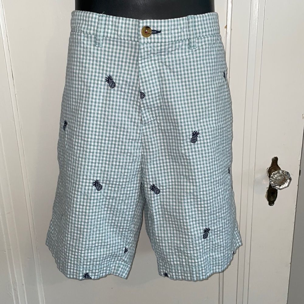 Tommy Hilfiger mint green & white checked seersucker shorts with pineapples